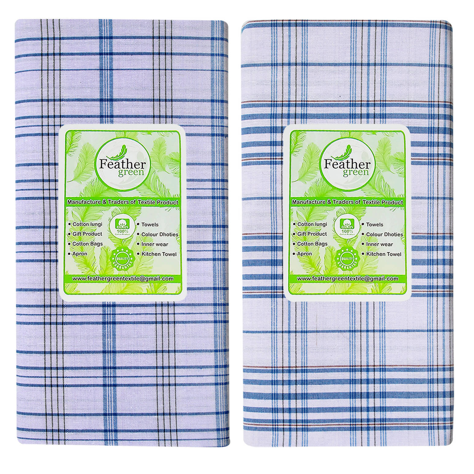    			Feather Green Multi Lungi Pack of 2