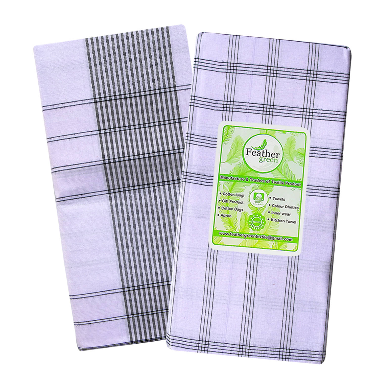     			Feather Green Multi Lungi Pack of 2