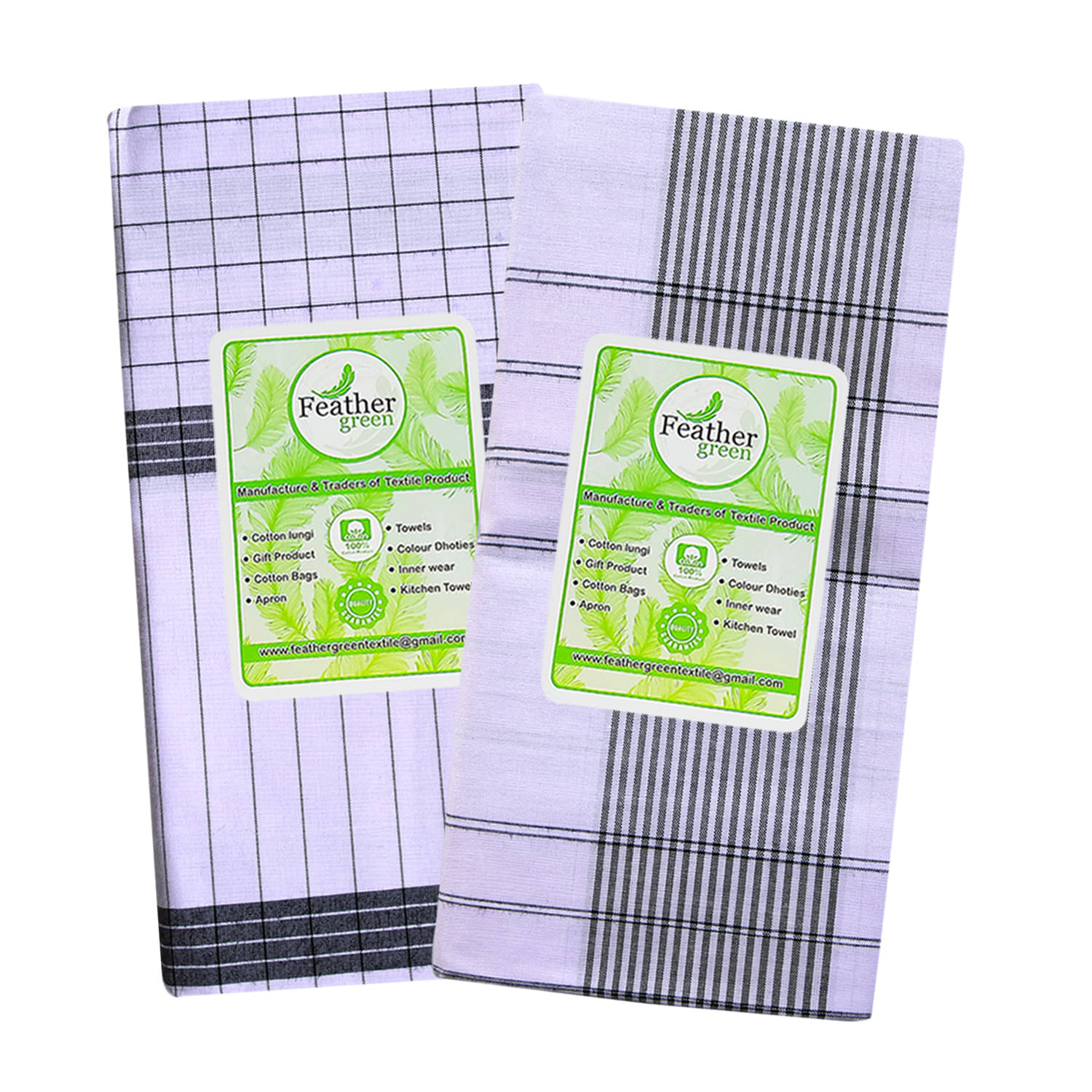     			Feather Green Multi Lungi Pack of 2