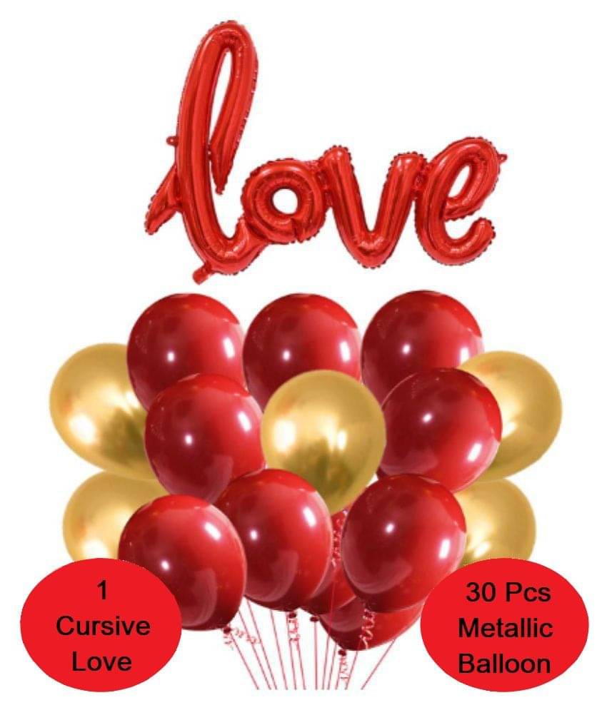     			Blooms  Anniversary Love 31 pcs Combo Love shape foil Balloon + Red and Golden Metallic Balloons