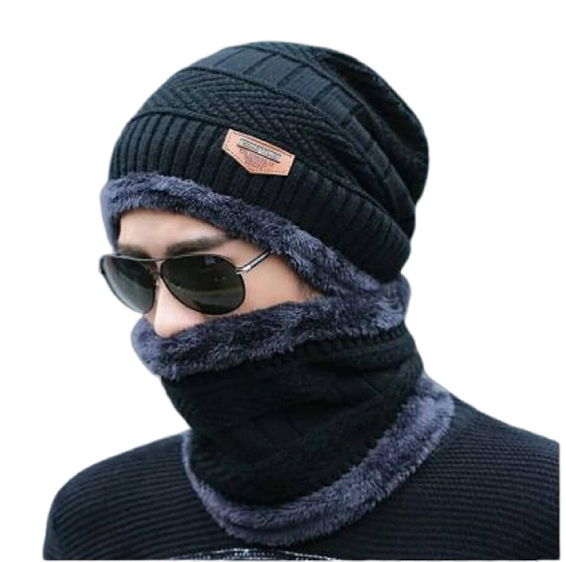     			Zacharias Men's Woolen Cap with Neck Muffler/Neckwarmer Set of 2 Free Size