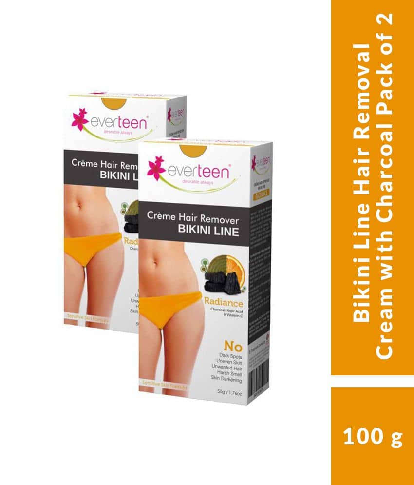 everteen RADIANCE Bikini Line Hair Remover Creme with Charcoal - 2 Packs (50g Each)