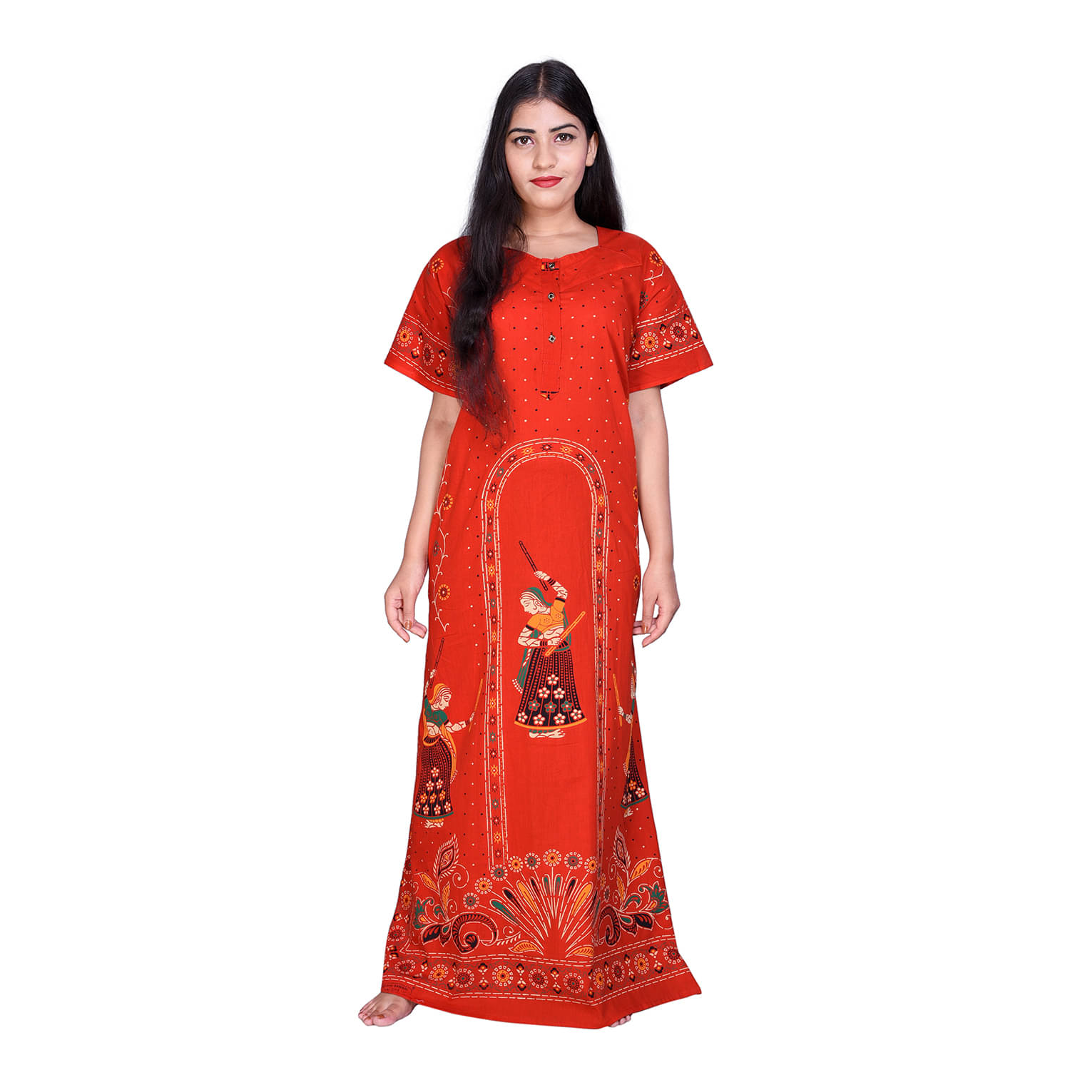 Apratim Cotton Nighty & Night Gowns - Orange Single     			Apratim Cotton Nighty & Night Gowns - Orange Single