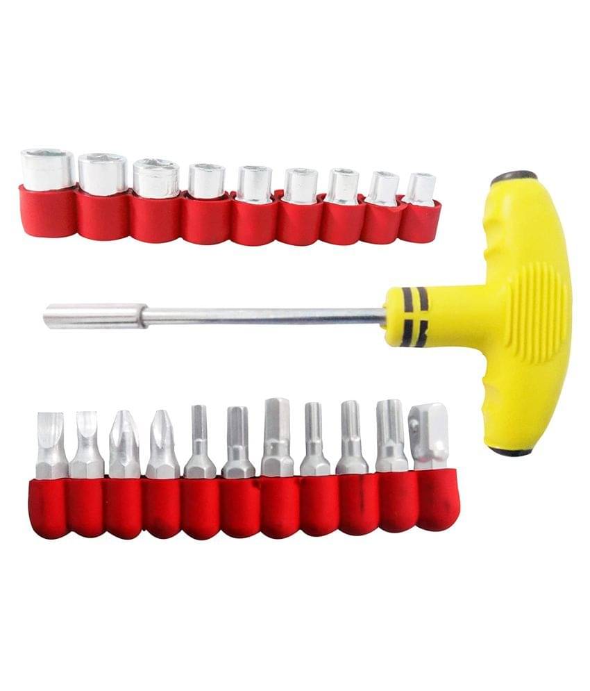     			Fervent Professional Tools - 21 pcs T Shape Screwdriver Set Batch Head Ratchet Pawl Socket Spanner Hand Tools (Red) 