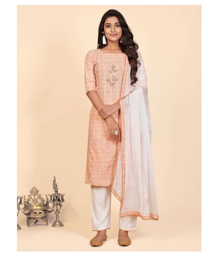 Vbuyz - Peach Straight Rayon Women's Stitched Salwar Suit ( Pack of 1 )