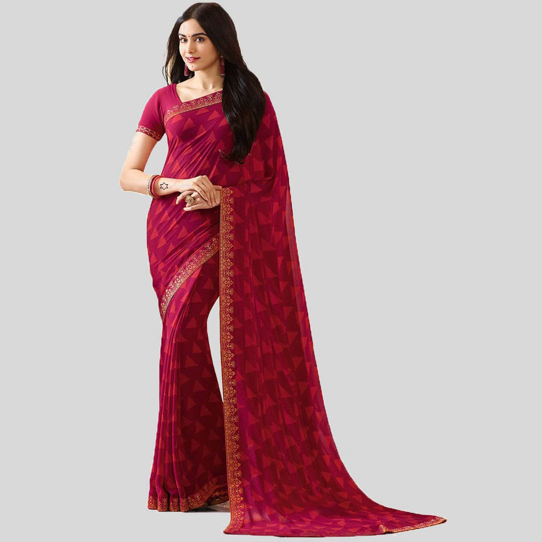 Gazal Fashions Chiffon Self Design Saree With Unstitched Blouse Piece ( Pink ) Gazal Fashions Chiffon Self Design Saree With Unstitched Blouse Piece ( Pink )
