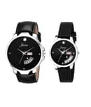 Jainx Black Day and Date Functioning Dial Analogue Watch For Couples