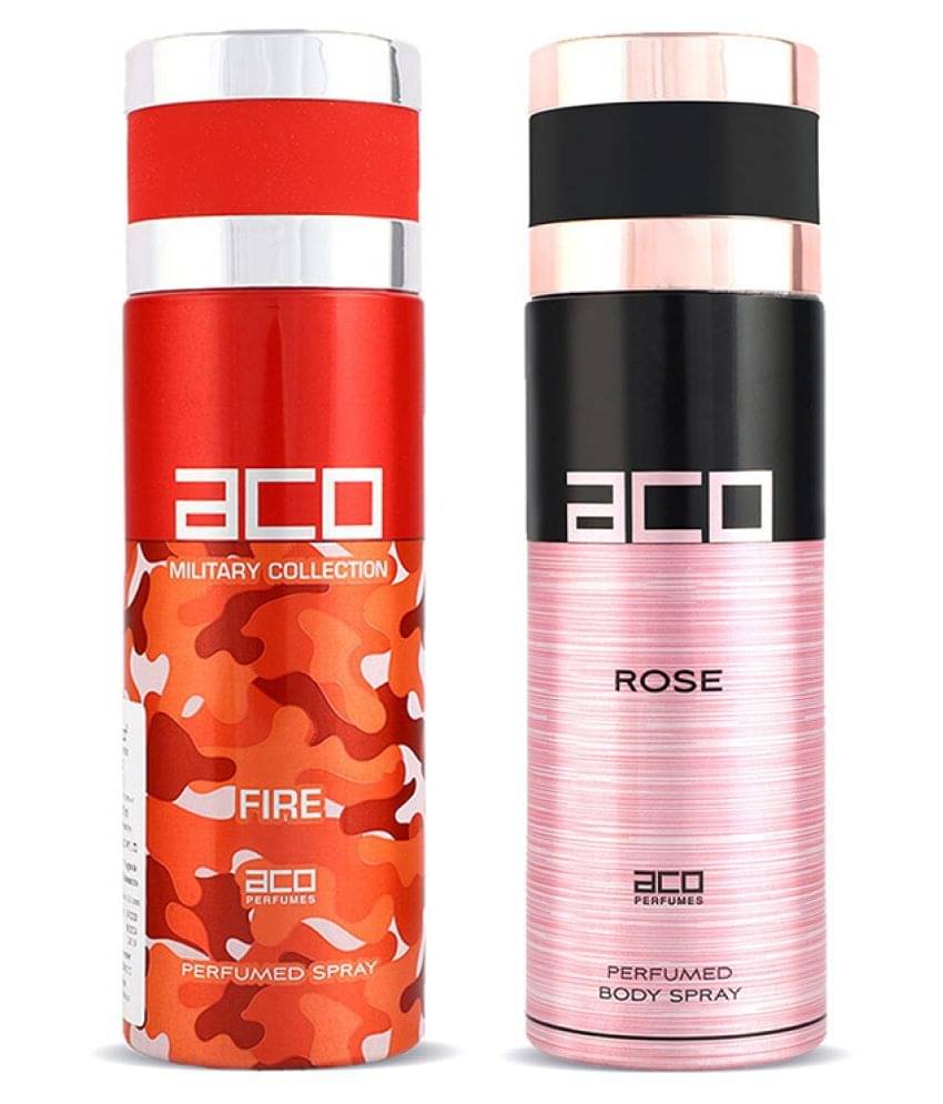     			Aco Set of 2 Deodorant Body Spray, Fire For Men & Rose For Women, 200ml Each