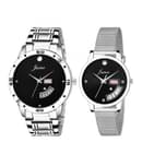 Jainx Black Day and Date Functioning Dial Analogue Watch For Couple's