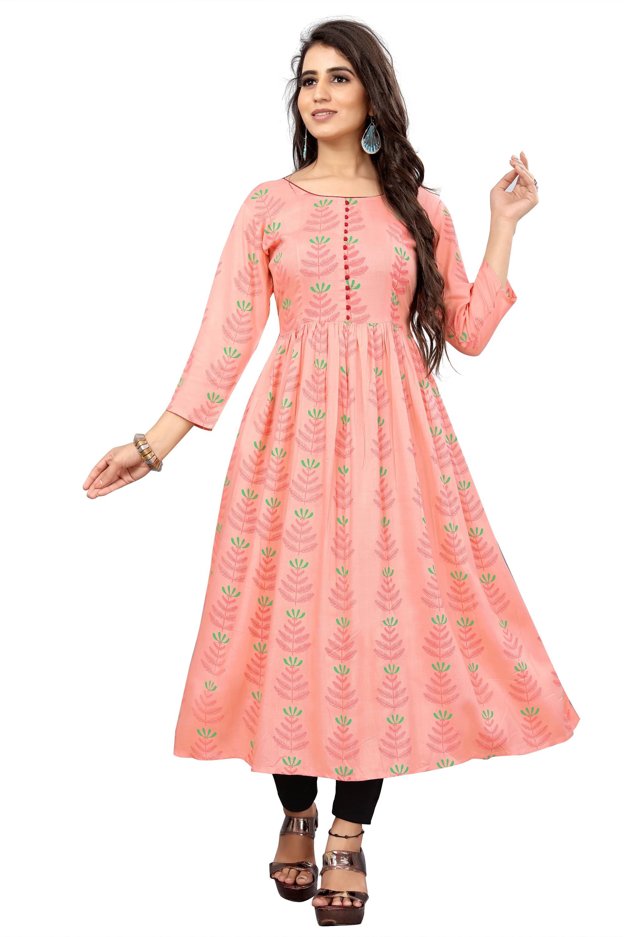     			MEESORRA - Peach Rayon Women's Flared Kurti