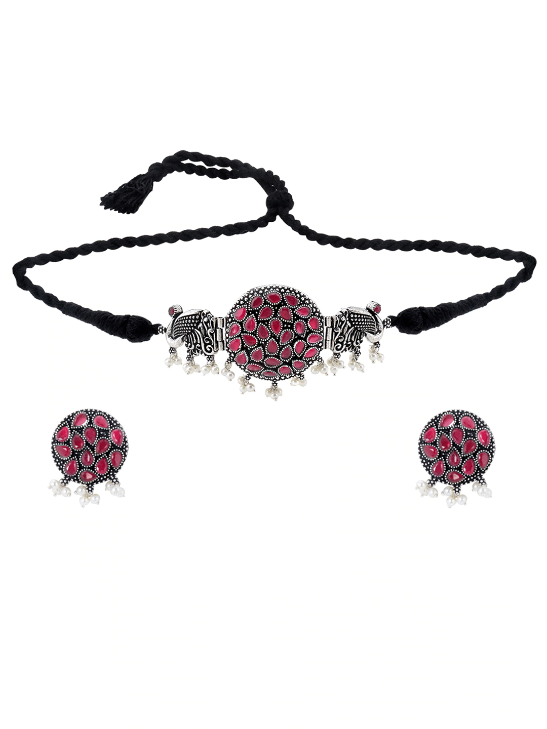 PUJVI German Silver Maroon Contemporary/Fashion Necklaces Set Choker