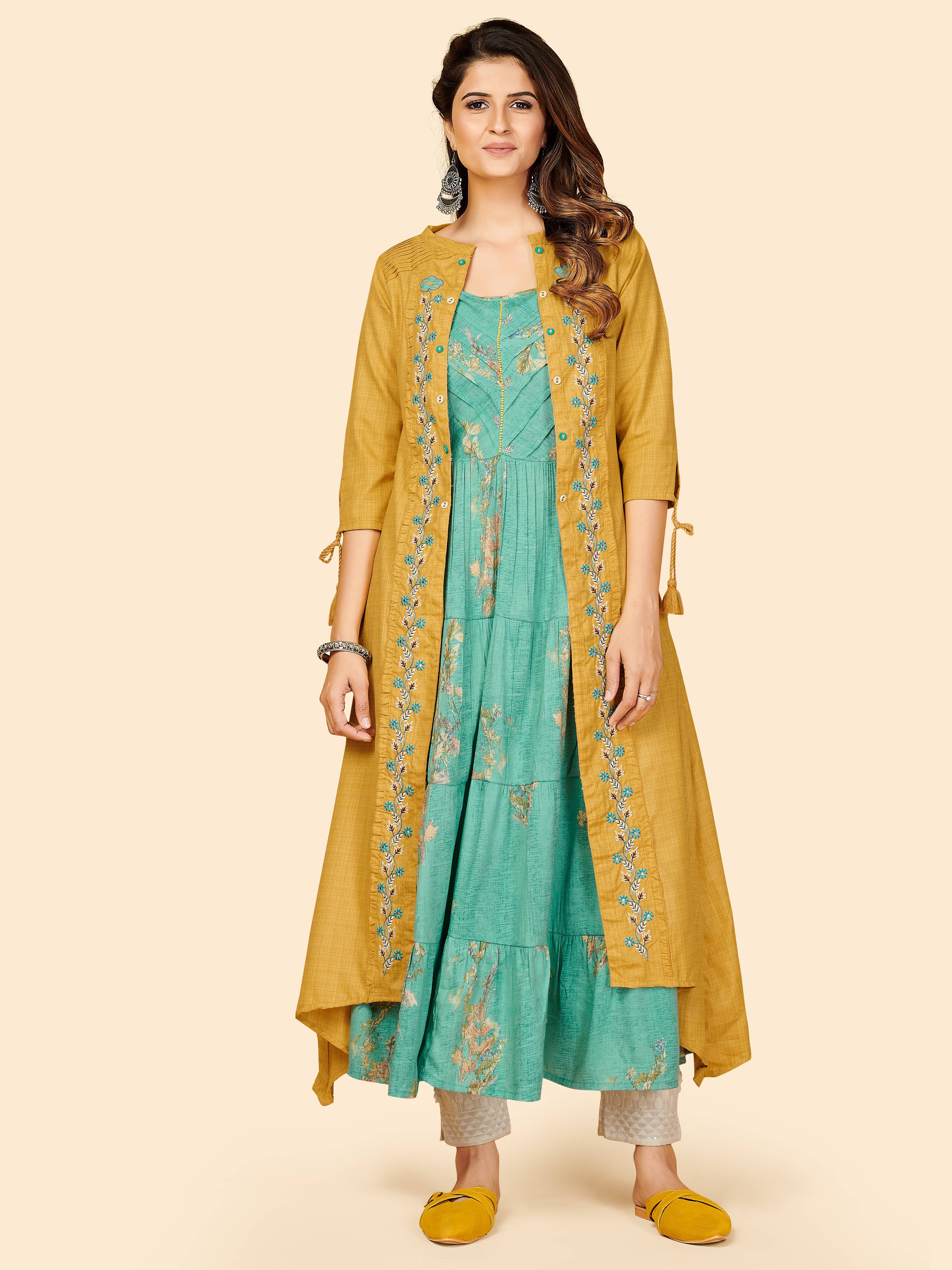 Vbuyz - Multicolor Art Silk Women's Jacket Style Kurti ( Pack of 1 ) - Kurtis, Tunics | Buy online on ZillyBuy