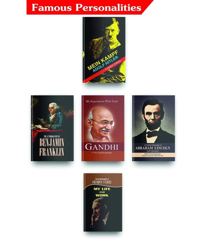    			Autobiographies Of Famous Personalities Set Of 5- Mein Kamphf Autobiography Adolf Hitler English, Benjamin Franklin Autobiography, Life And Work Ford, Mahatma Gandhi Autobiography, Abraham Lincoln