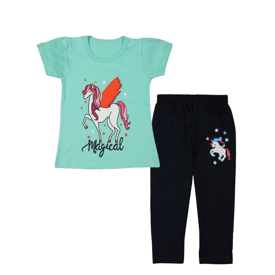     			CATCUB Baby Girls 100% Cotton Tops & Bottoms Sets ( Green )