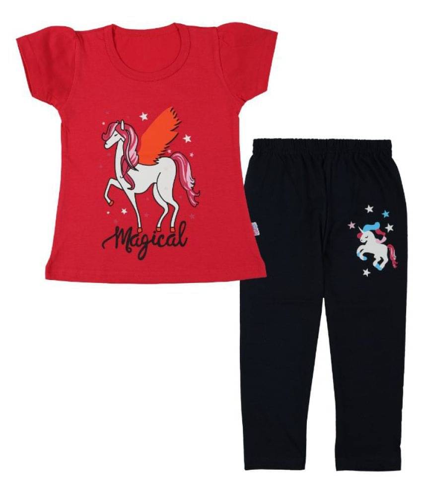     			CATCUB Baby Girls 100% Cotton Tops & Bottoms Sets ( Red )