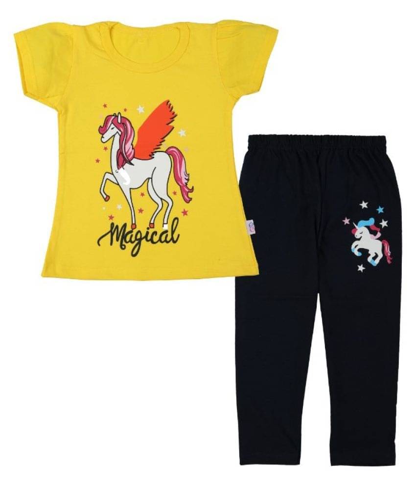     			CATCUB Baby Girls 100% Cotton Tops & Bottoms Sets ( Yellow )