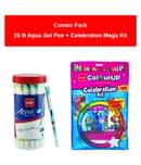 Combo of Cello Aqua Gel pens (Pack of 25) and Cello ColourUp Celebration Mega Kit | Colouring kit | Gel pens for students | Kids gifting kit