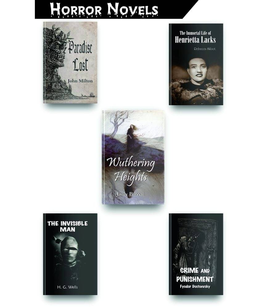     			Most Terrific Horror Books Set Of 5, This Horror Novels Set Includes, Paradise Lost, Wuthering Heights By Emily Bronte, The Invisible Man, Crime And Punishment, The Immortal Life Of Henrietta Lacks