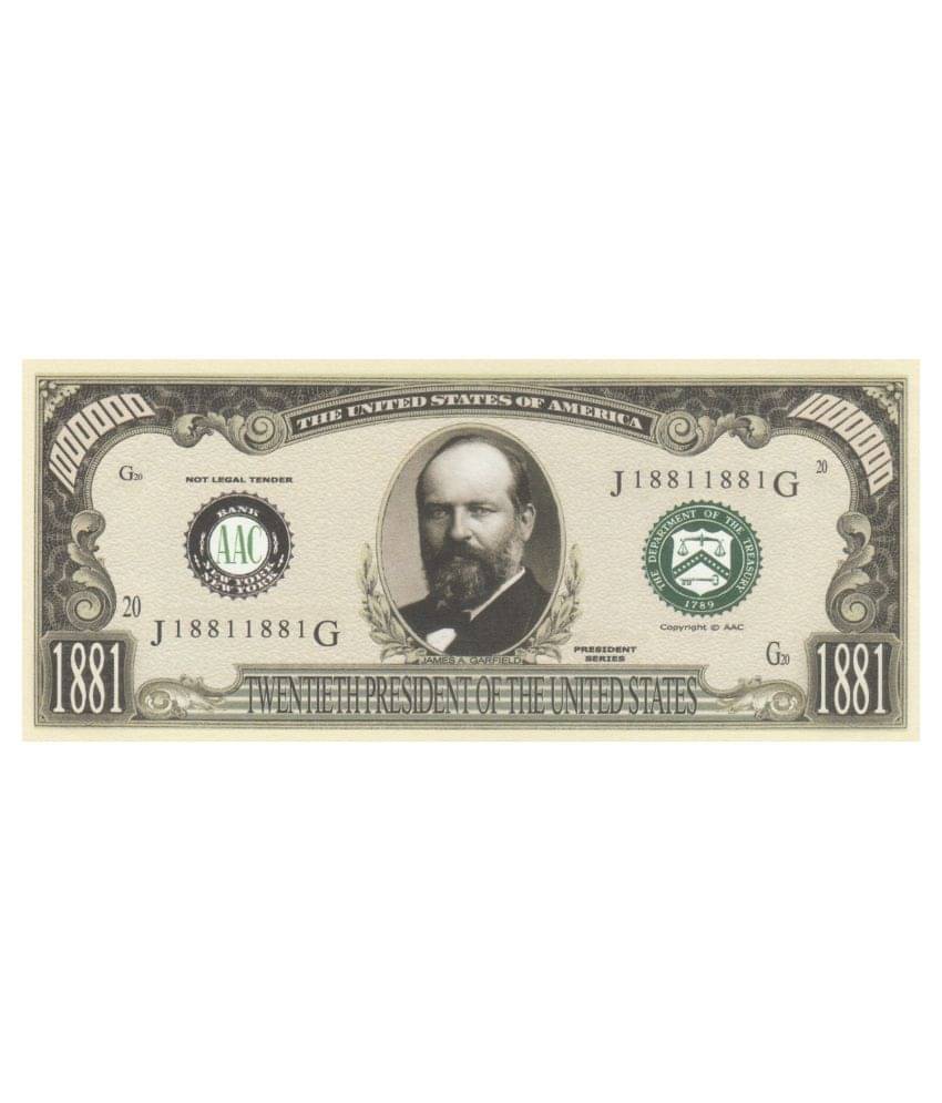     			NUMISMATTECLY RARE AND COLLECTIBLE. UNITED STATE OF AMERICA PRESIDENT SERIES,ONE MILLION -[1000000] .JAMES A GARFIELD, 20TH PRESIDENT OF THE UNITED STATES OF  AMERICA, YEAR-1881-1881. IN GOD WE TRUST  ,IN GEM UNC CONDITION ,
