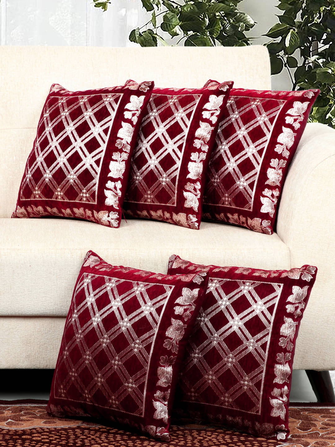     			BELLA TRUE  Set of 5 Velvet Cushion Covers 40X40 cm (16X16)
