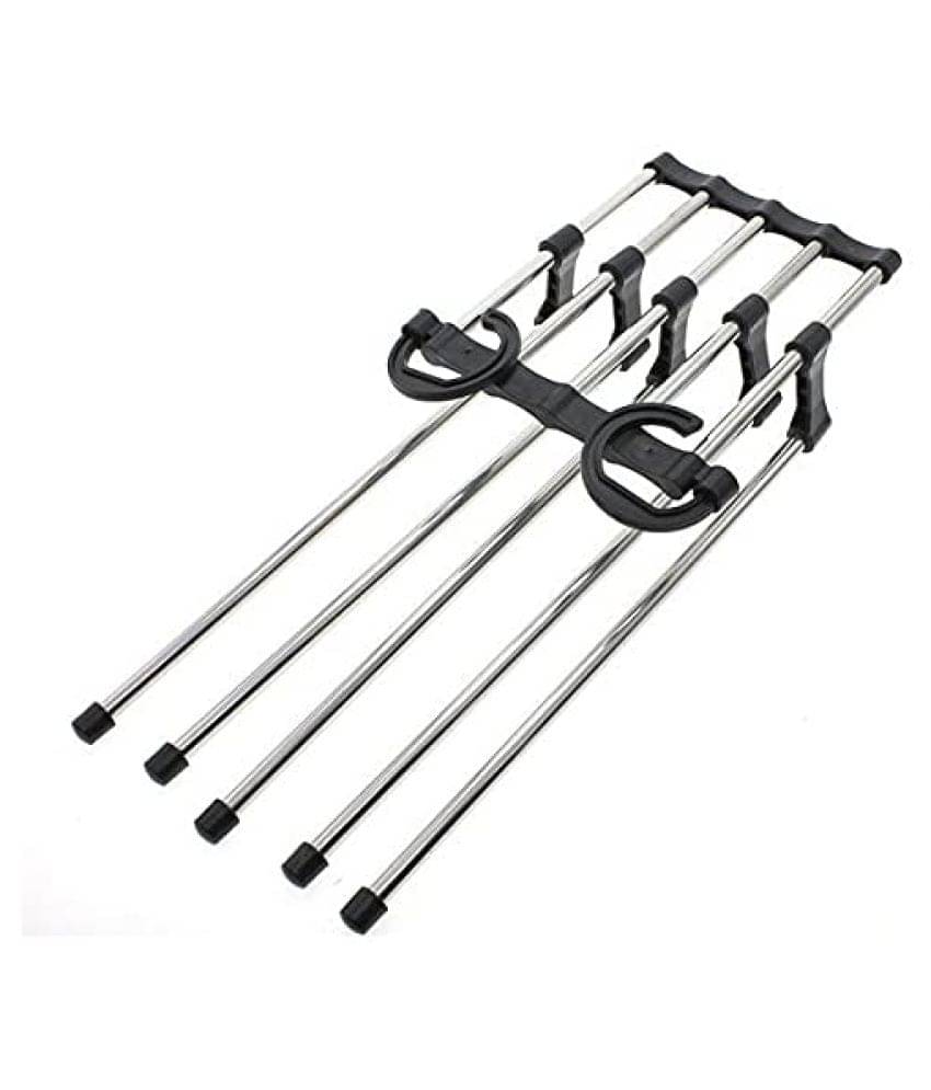 DeoDap Household Plastic & Stainless Steel 5 In 1 Multi-Layered Mass Pant Hangers, Folding Storage Pant Rack Shelves (Multicolor) DeoDap Household Plastic & Stainless Steel 5 In 1 Multi-Layered Mass Pant Hangers, Folding Storage Pant Rack Shelves (Multicolor)