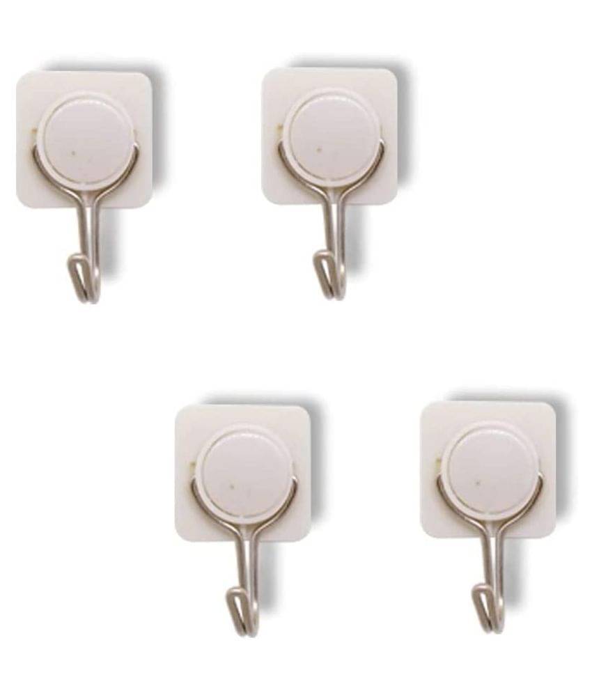     			DeoDap Plastic & Steel self-Adhesive Wall Hooks Heavy Duty Waterproof - 4pc (White Color)