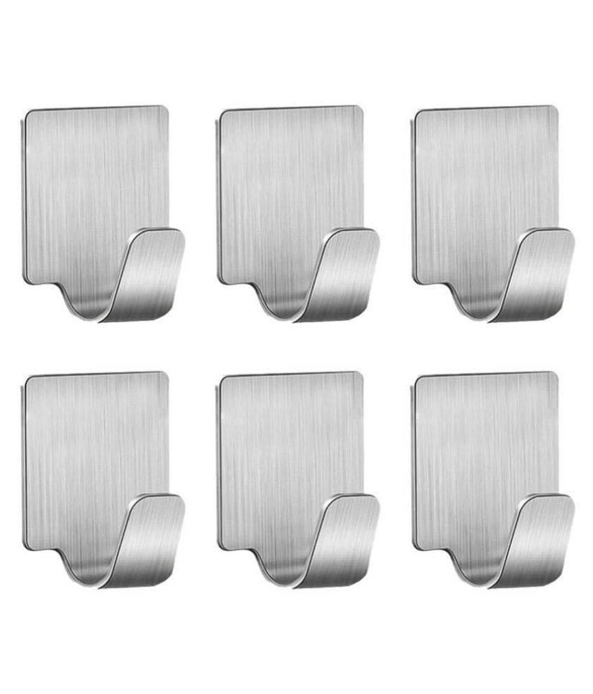 Gambit Multipurpose Rectangular Stainless Steel Adhesive Hooks (Set of 6) (Multicolor)     			Gambit Multipurpose Rectangular Stainless Steel Adhesive Hooks (Set of 6) (Multicolor)