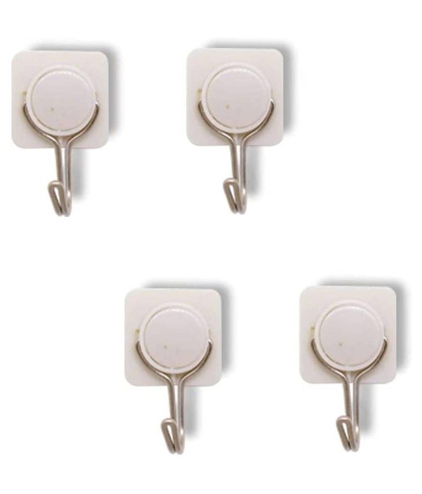     			Gambit Plastic & Steel self-Adhesive Wall Hooks Heavy Duty Waterproof - 4pc (White Color)