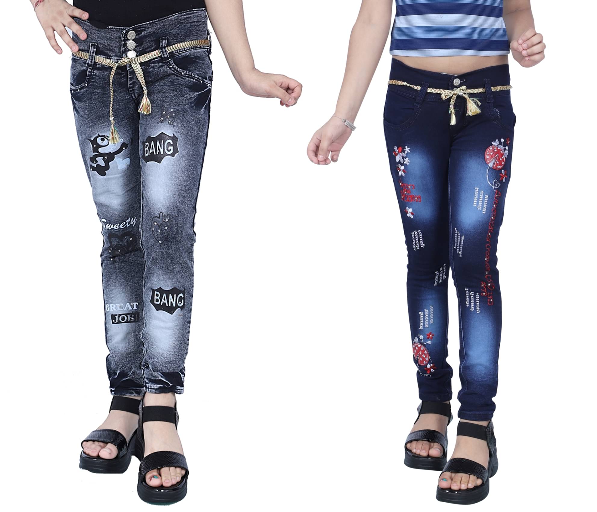     			KUNDAN Girl's Black & Dark Blue Slim Fit Jeans ( Pack of 2 )