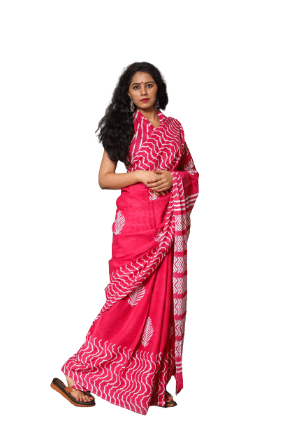 PINKCITY TRADE WORLD Cotton Printed Saree With Unstitched Blouse Piece ( Pink ) - Sarees | Buy online on ZillyBuy