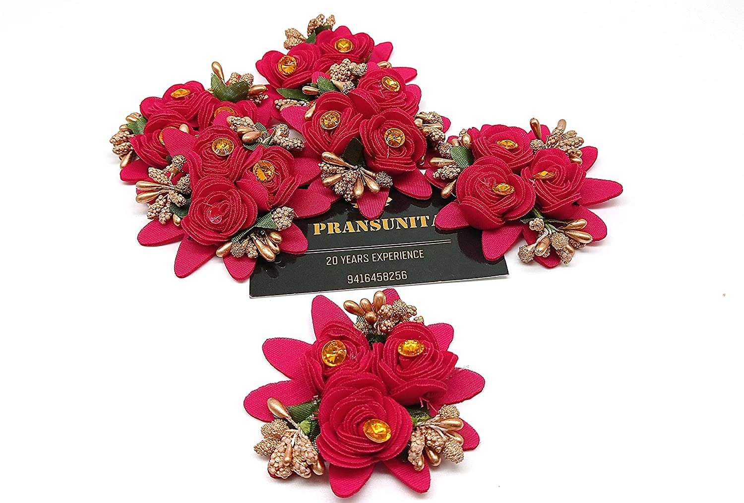     			PRANSUNITA Stem less Fabric 3 in 1 Rose Flower with Pollens, Handmade Decoration Flowers for Dresses, Fancy Gift & Wedding Packaging, Valentine, Radha Krishna & Baby Shower, Home Decoration Pack of 6 pcs Color- Magenta ( Dark Pink )