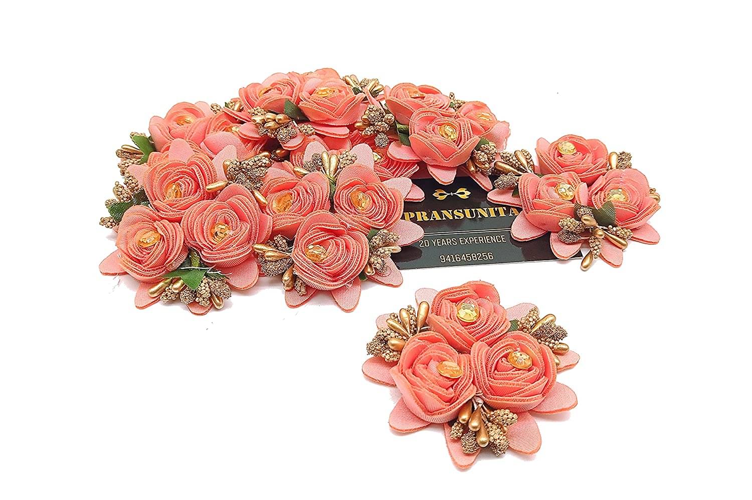     			PRANSUNITA Fabric 3 in 1 Rose Flower with Pollens, Handmade Decoration Flowers ( Pack of 6 )