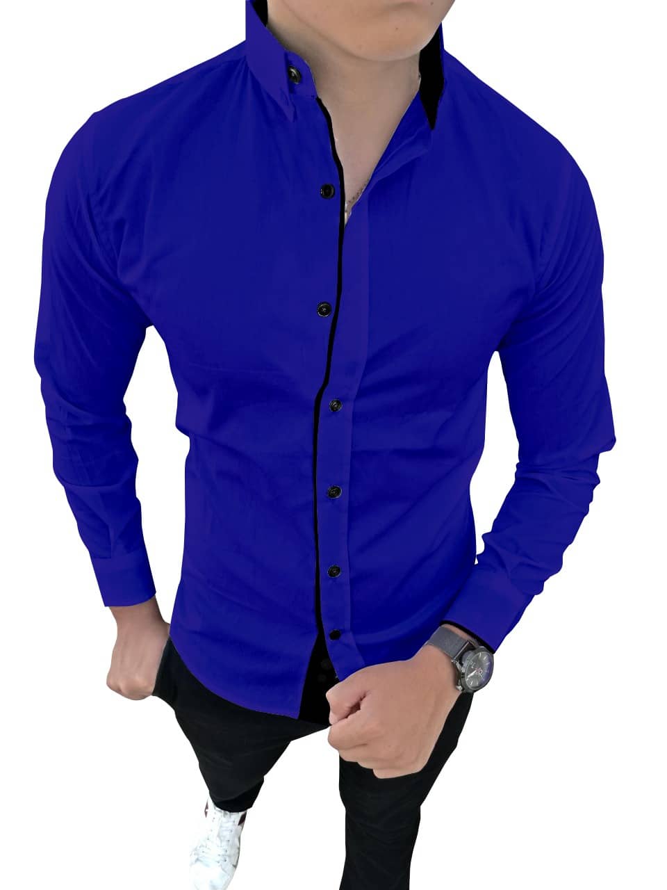 SUR-T - Blue Cotton Blend Slim Fit Men's Casual Shirt (Pack of 1)