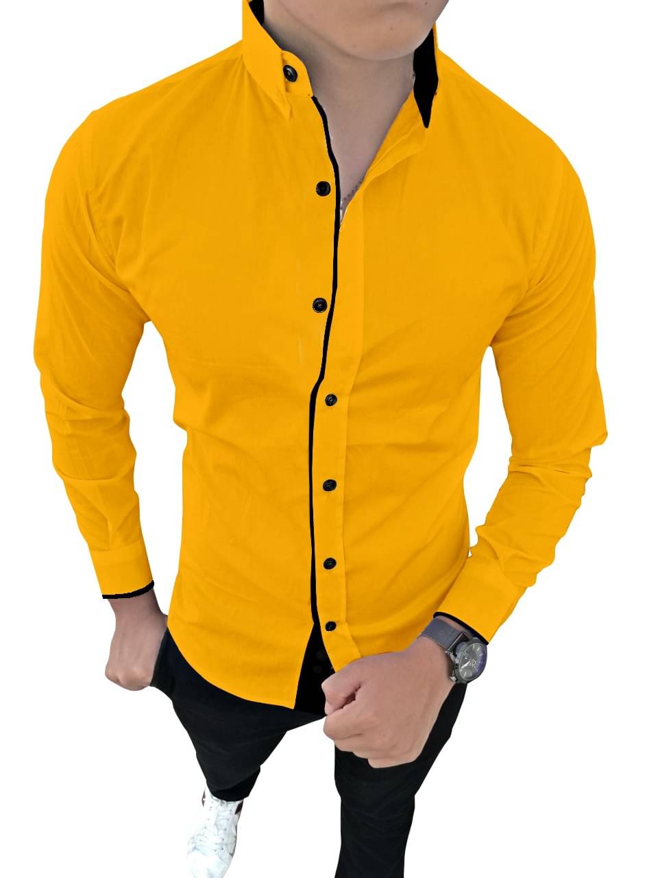     			SUR-T - Yellow Cotton Blend Slim Fit Men's Casual Shirt (Pack of 1)