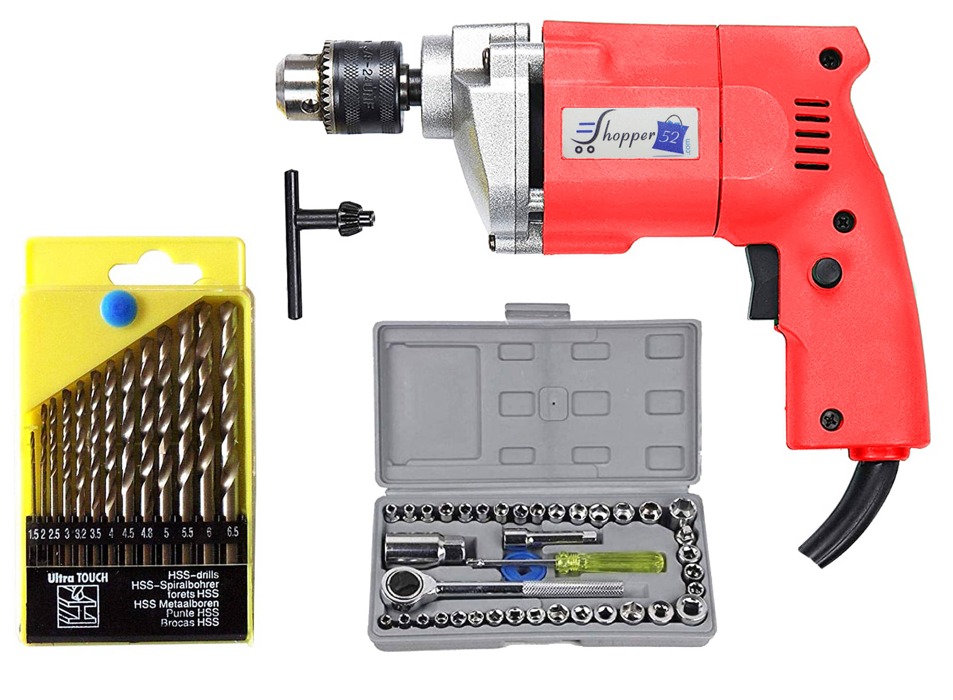 Shopper52 - Drill Machine Combo 350W 10mm Corded Drill Kit Shopper52 - Drill Machine Combo 350W 10mm Corded Drill Kit