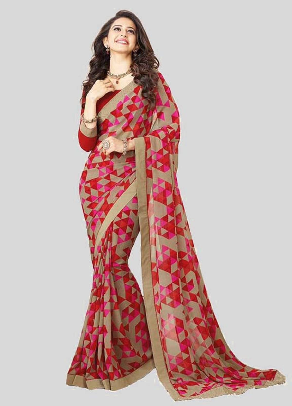     			Gazal Fashions Chiffon Printed Saree With Unstitched Blouse Piece ( Multicolor )