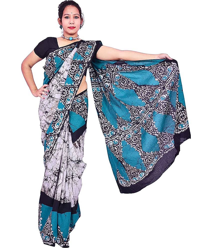 PINKCITY TRADE WORLD Cotton Printed Saree With Unstitched Blouse Piece ( Green ) - Sarees | Buy online on ZillyBuy