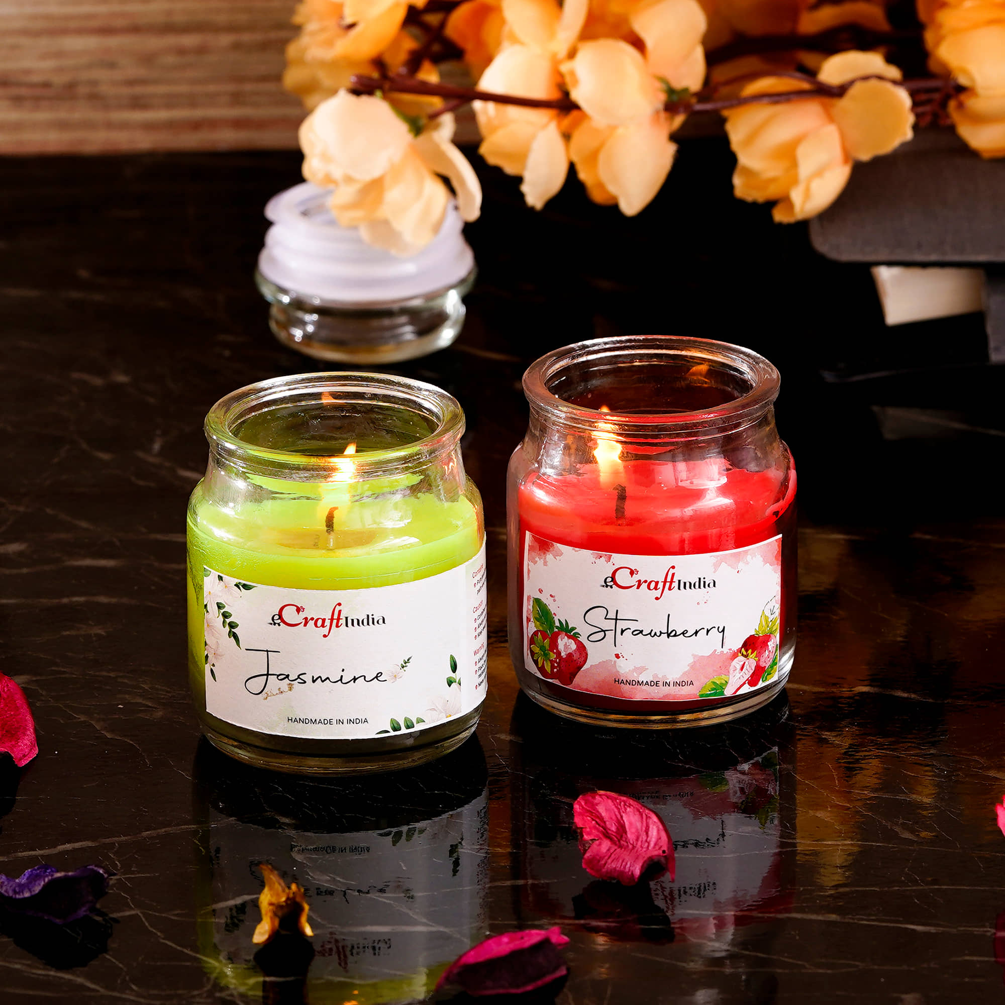 eCraftIndia Strawberry and Jasmine Votive Jar Candle Scented - Pack of 2