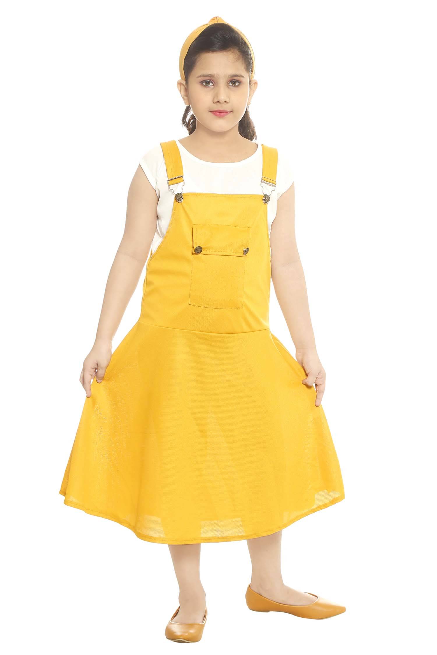 JCT DRESSES Cotton Blend For Girls ( Pack of 1 , Yellow & White ) JCT DRESSES Cotton Blend For Girls ( Pack of 1 , Yellow & White )