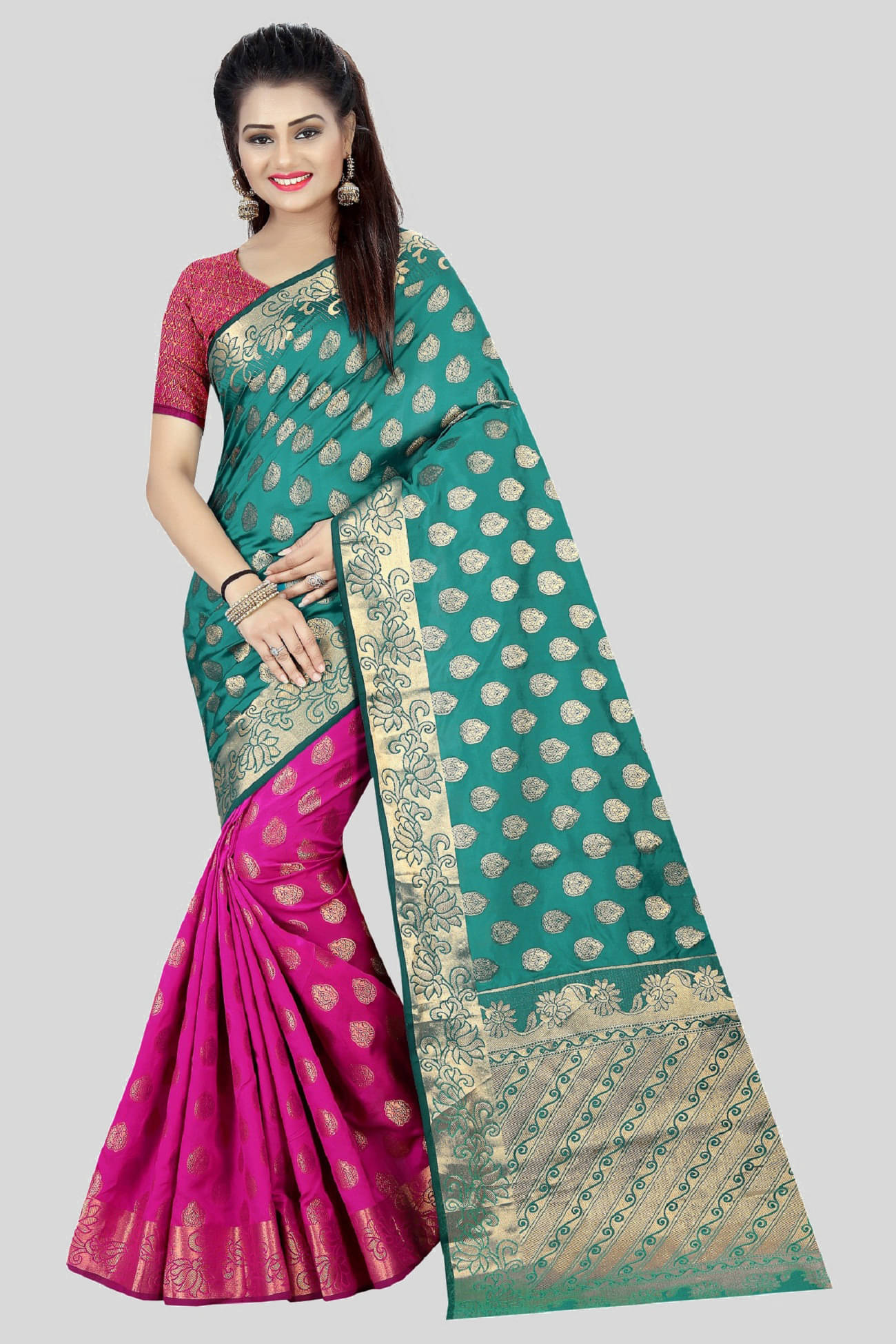     			Gazal Fashions Silk Blend Printed Saree With Unstitched Blouse Piece ( Multicolor )