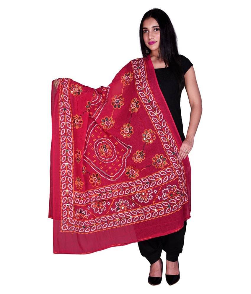 Apratim Pink Cotton Kutch Embroidered Dupatta - Single Apratim Pink Cotton Kutch Embroidered Dupatta - Single