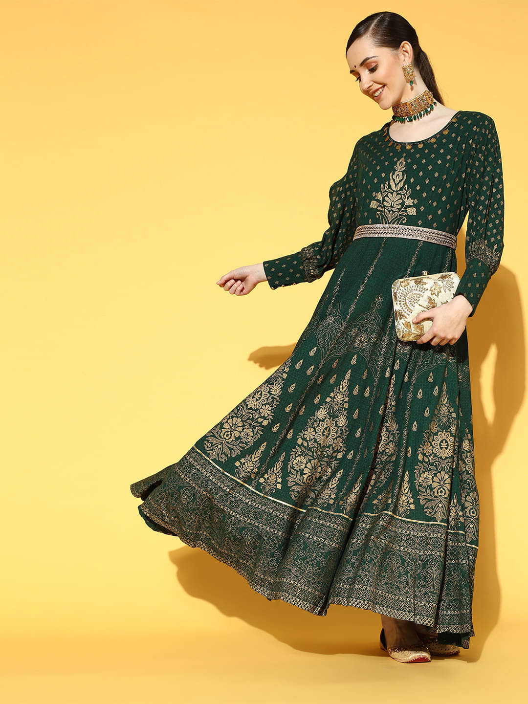     			Juniper Rayon Green Fit And Flare Dress - Single