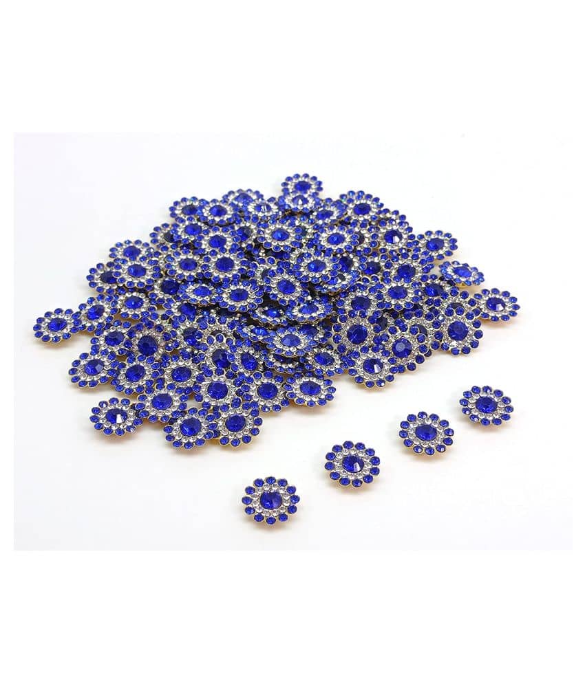 PRANSUNITA 90 pcs Zarkan Flower Shape Claw Cup Sew on Rhinestone Crystal Glass Beads Buttons Stones for Jewellery Making, Dress Decoration, Crafts & Embroidery Works, Belt and Shoes – Size 14 mm – Colour -Blue - Stationery | Buy online on ZillyBuy
