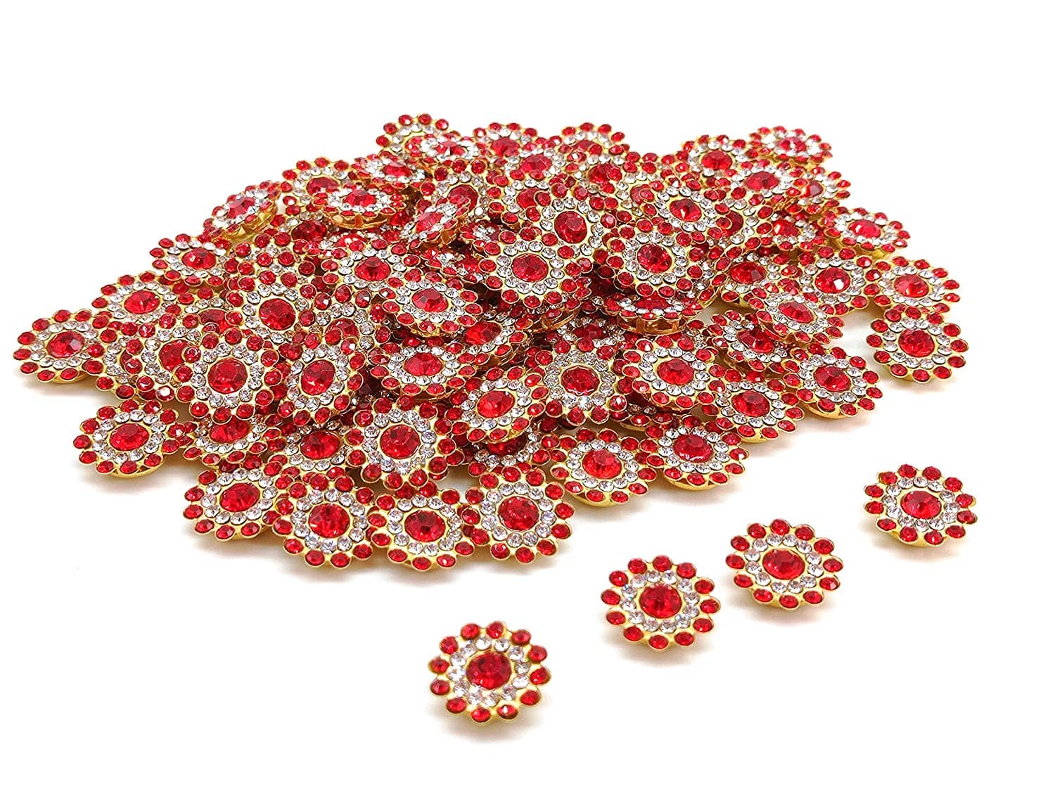 PRANSUNITA 90 Pcs Zarkan Flower Shape Claw Cup Sew on Rhinestone Crystal Glass Beads Buttons Stones for Jewellery Making, Dress Decoration, Crafts & Embroidery Works, Belt and Shoes – Size 14 mm – Colour - Red - Stationery | Buy online on ZillyBuy