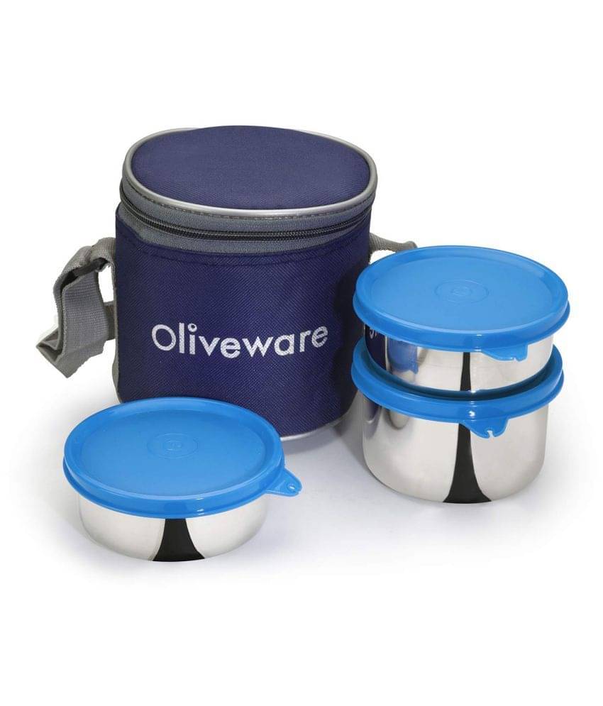 Oliveware Lovely Stainless Steel Lunch Box 3 Container (Pack of 1)     			Oliveware Lovely Stainless Steel Lunch Box 3 Container (Pack of 1)