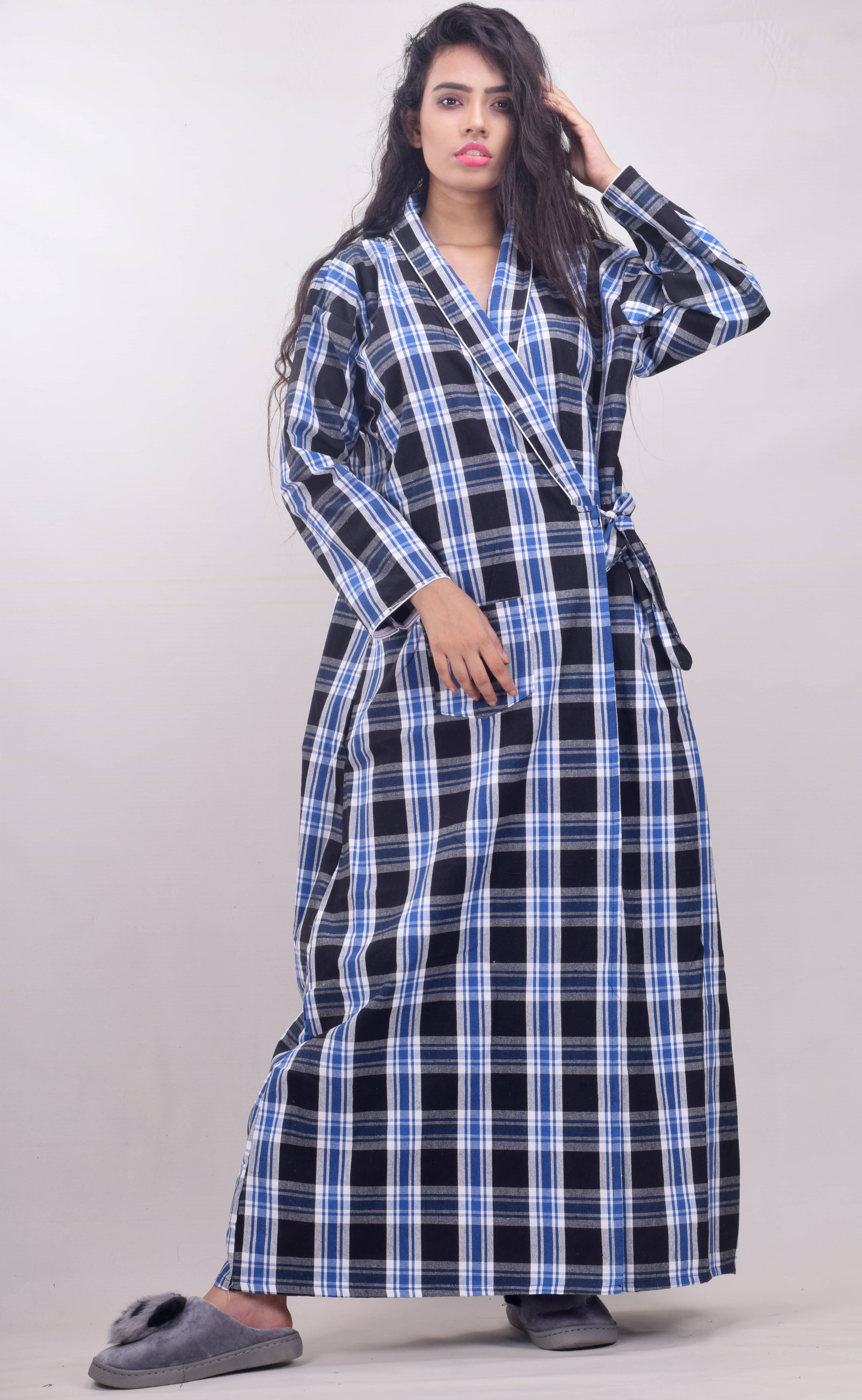 CLYMAA Woolen Nighty & Night Gowns - Blue     			CLYMAA Woolen Nighty & Night Gowns - Blue