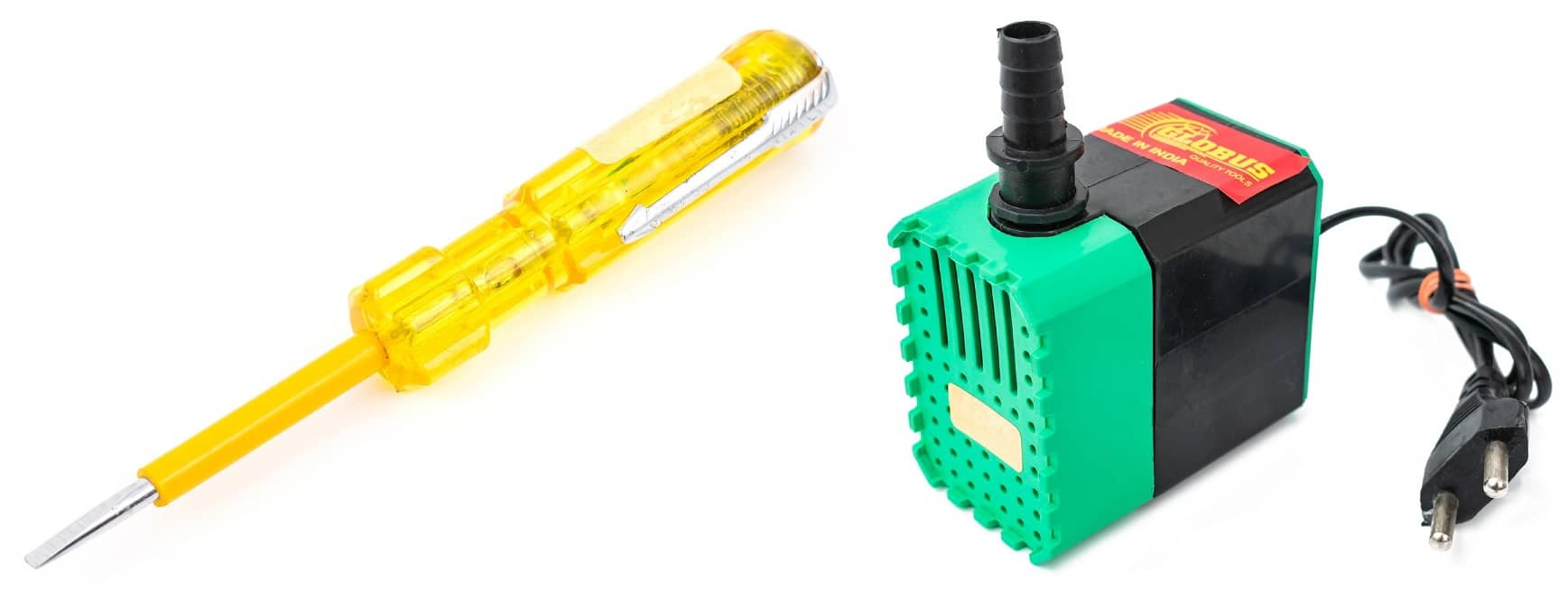 GLOBUS SUBMERSIBLE WATER PUMP 18 WATT GREEN BLACK WITH SOCKET AND LINEMAN TESTER .
