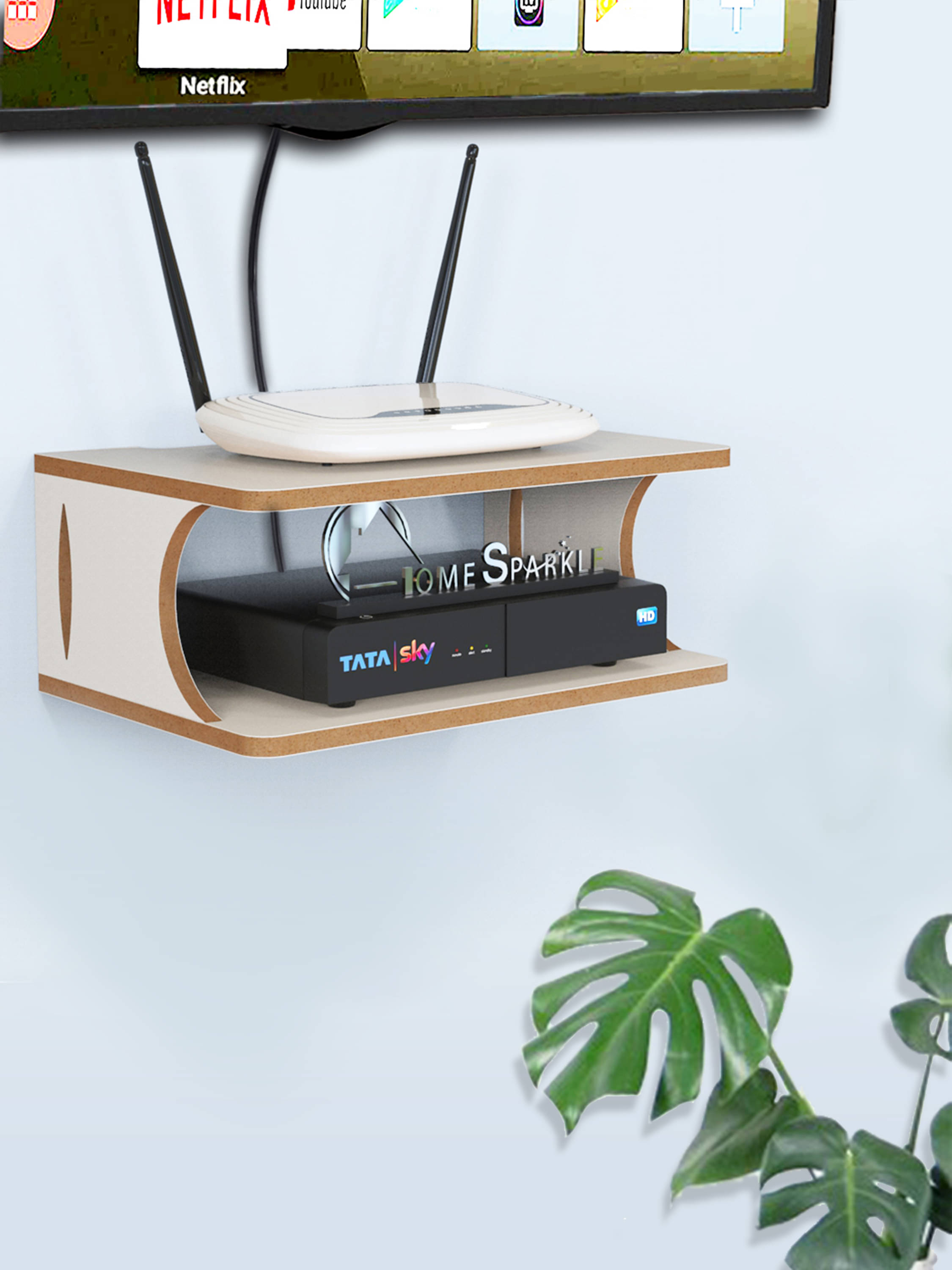     			Home Sparkle Set Top Box Stand Wall Mount Wall Shelf Setup Box Holder/Wifi Router Holder (White)