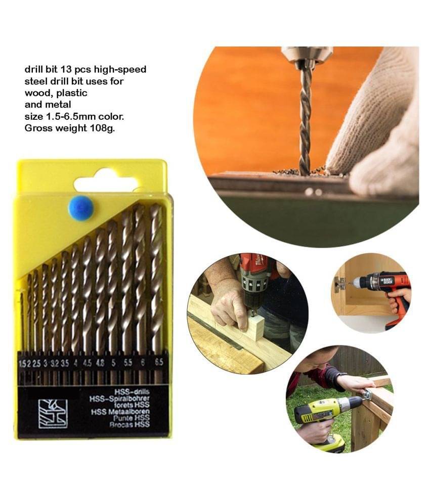     			GBT-high-Speed Drill Bits for Wood, Malleable Iron, Aluminium, Plastic - Set of 13 Pieces