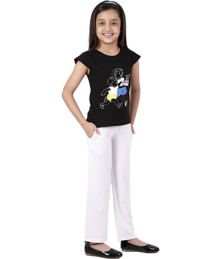 Kids Cave Pack of 2 Girls 100% Cotton T-shirt With Pants ( Black )